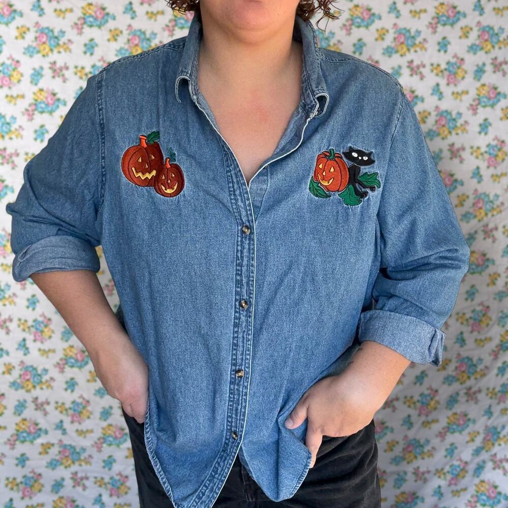 Denim Chambray Long Sleeve Button Up Basic Editio… - image 7